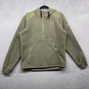 Roxy Womens Hooded Sweater Green Fleece Long 1/2 Zip Drawstring Pockets Size M